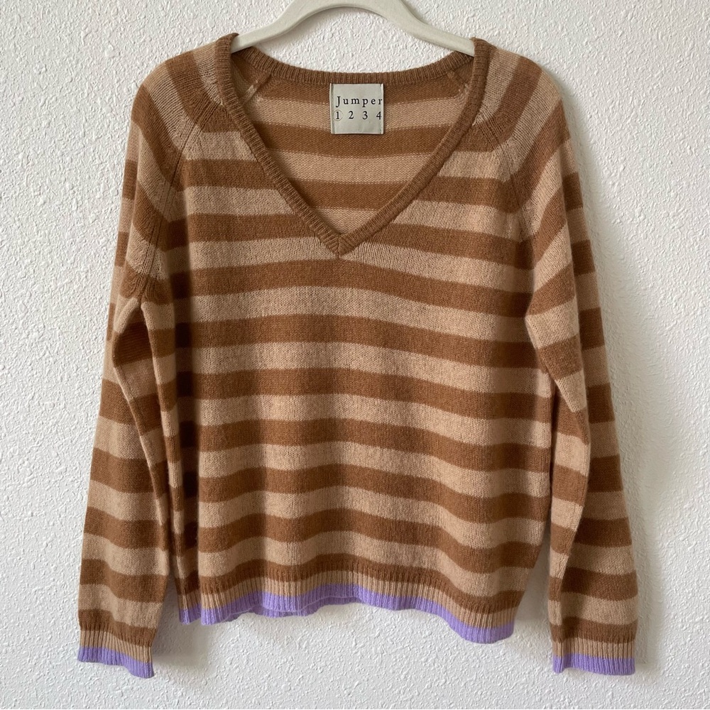 Jumper 1234 100% Cashmere Striped Sweater Brown Size 1 US Small Luxury Colorful